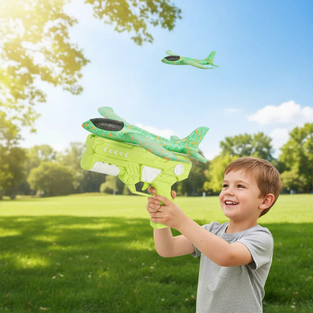 Outdoor Catapult Plane Toy for Kids One Click Ejection Foam Glider Airplane Shooting Game Sports Toys Gift for Boys Girls