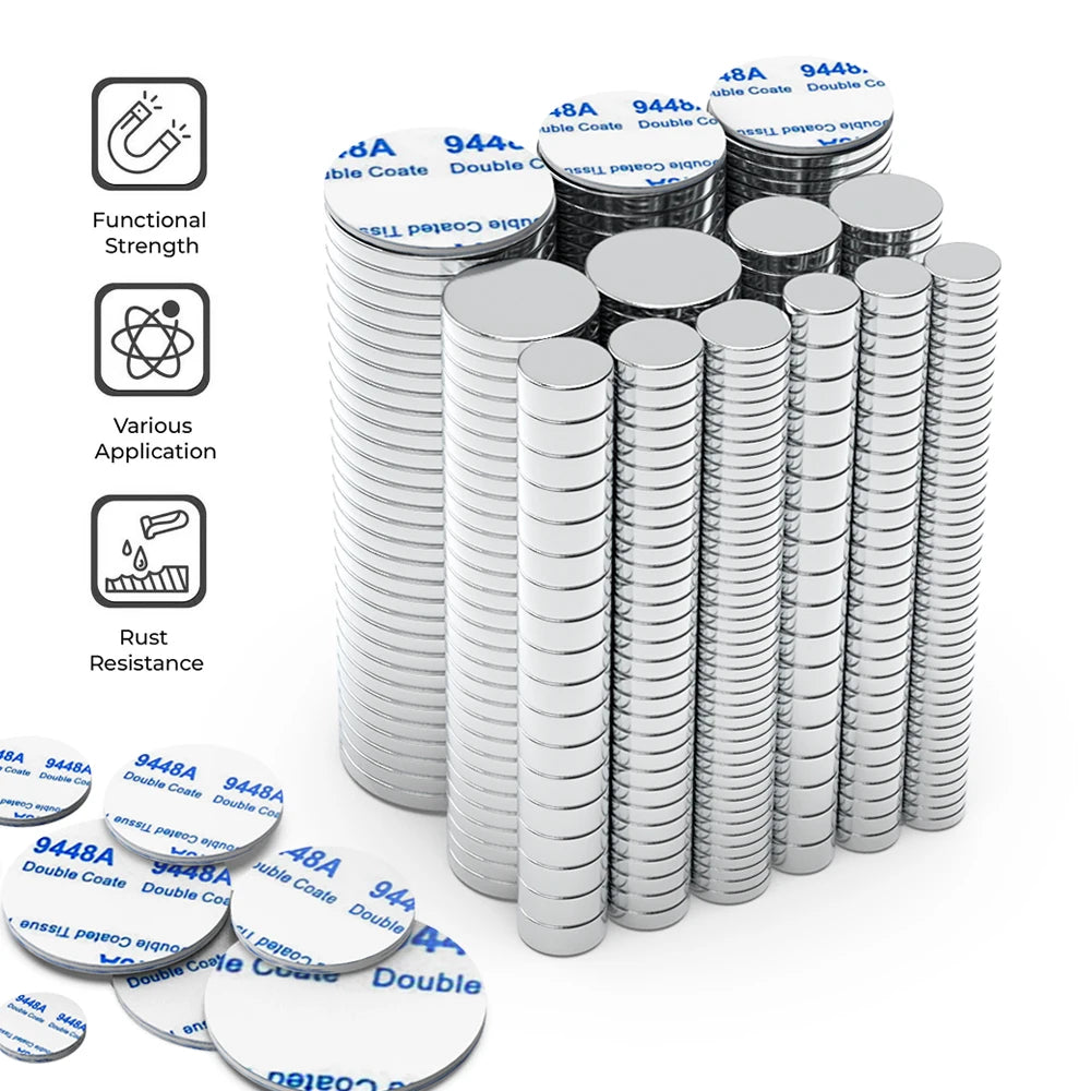 Super Powerful Magnet Neodymium With double-sided adhesive Magnet Round NdfeB N35 Strong Permanent Magnetic imanes Refrigerator