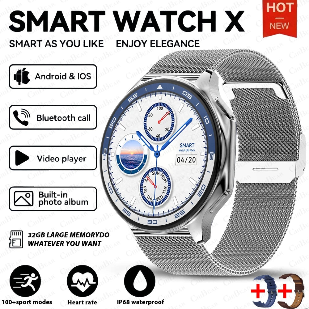 2025 New For OPPO Watch X Smart Watch 4GB Large Memory Music Video Player TWS Headphones AMOLED HD Business High-end Smartwatch