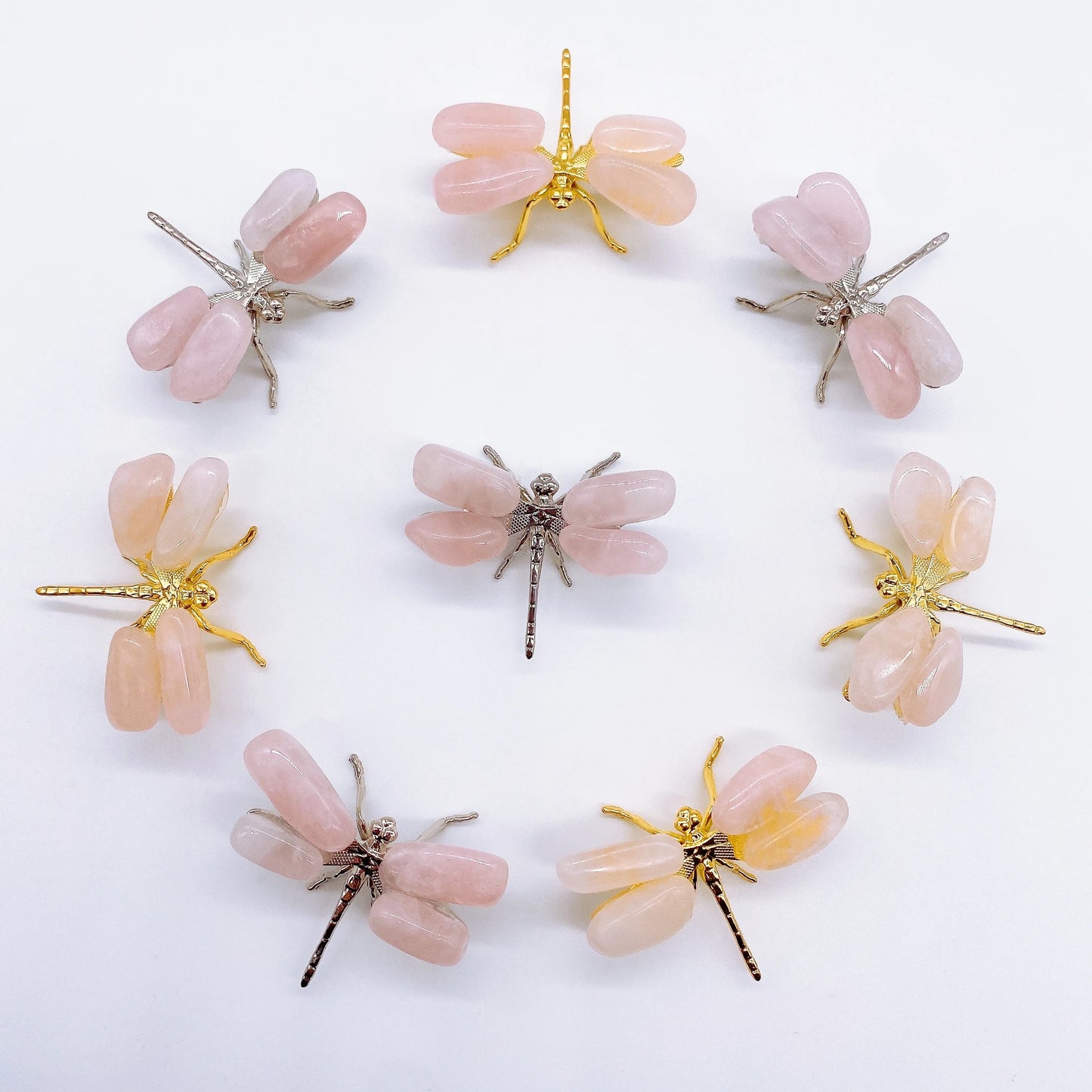 1PC Natural Rose Quartz Dragonfly Crystal Pink Stone spar crafts Butterfly Statue Reiki Healing Home Decoration Children Gift