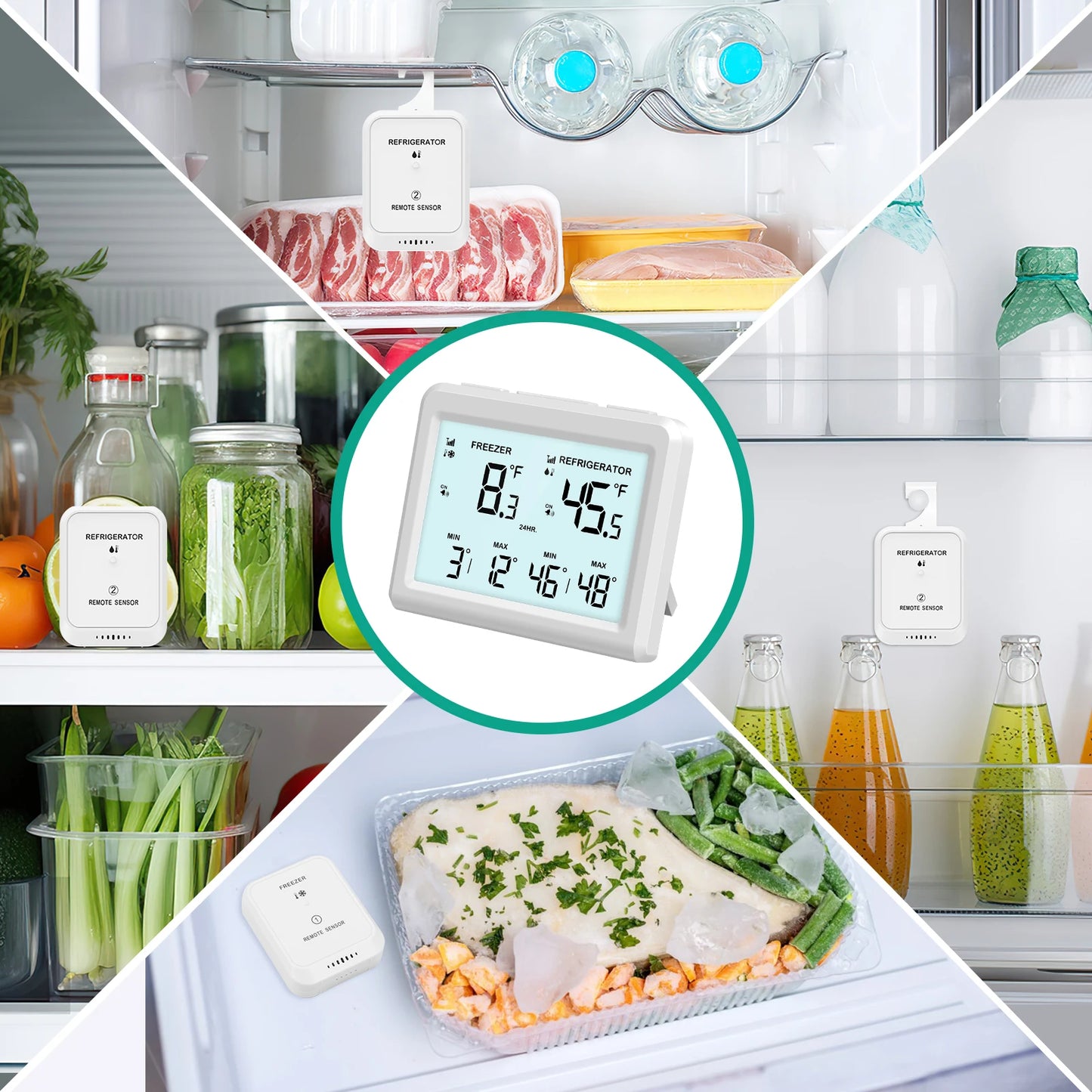 ORIA Digital Refrigerator Thermometer Wireless Freezer Thermometer Fridge Temperature Monitor with 2 Sensor