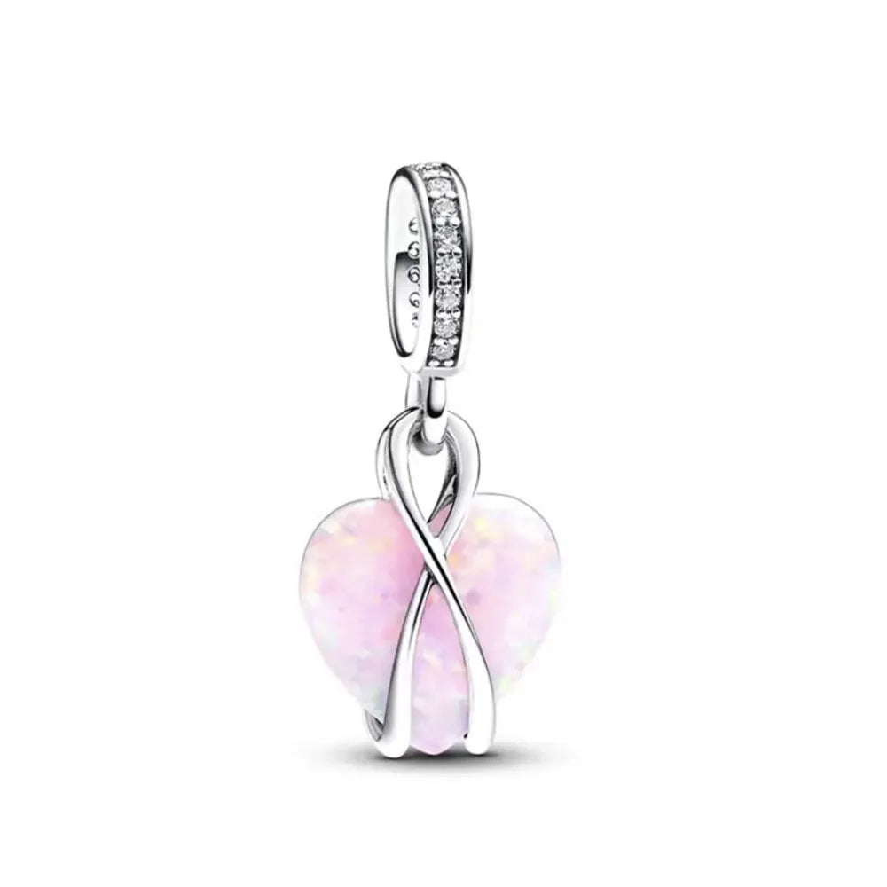 2025 Hot selling 925 Silver Pink Bird Moon Pendant Suitable for European Bracelets DIY Accessories Women's Charm Jewelry Gifts