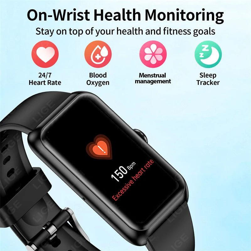 LIGE Fashionowy Smartwatch z Pełnym Ekranem Dotykowym Męski Damski Przypomnienie o Połączeniach Bransoletka Damska 100+ Trybów Sportowych Monitor Tętna Smartwatch