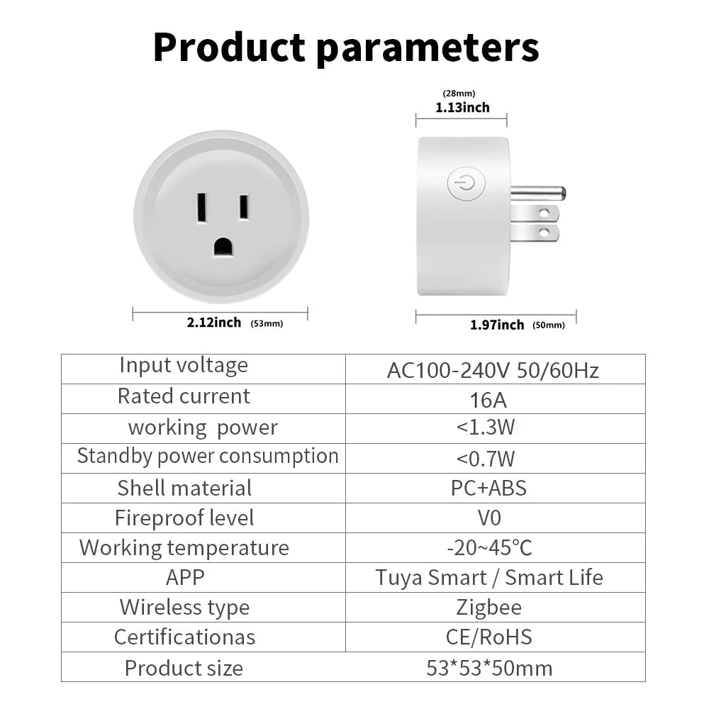 Tuya Smart Wifi Zigbee Plug US Standard Wireless Outlet 16A Remote Control Smart Home Appliances Work With Alexa Google Home