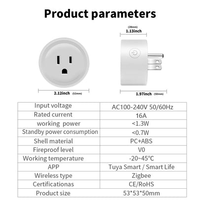 Tuya Smart Wifi Zigbee Plug US Standard Wireless Outlet 16A Remote Control Smart Home Appliances Work With Alexa Google Home
