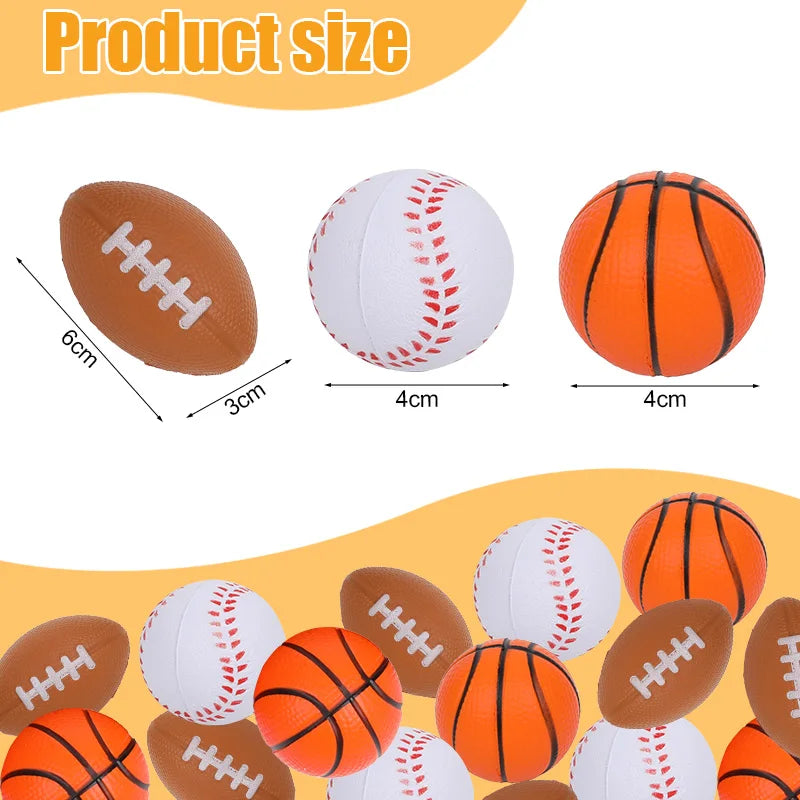 5/10/20Pcs Squeeze Ball Toys Sports Theme Kids Birthday Party Favors Goodie Pinata Filler Anti Stress Soccer Basketball Gifts
