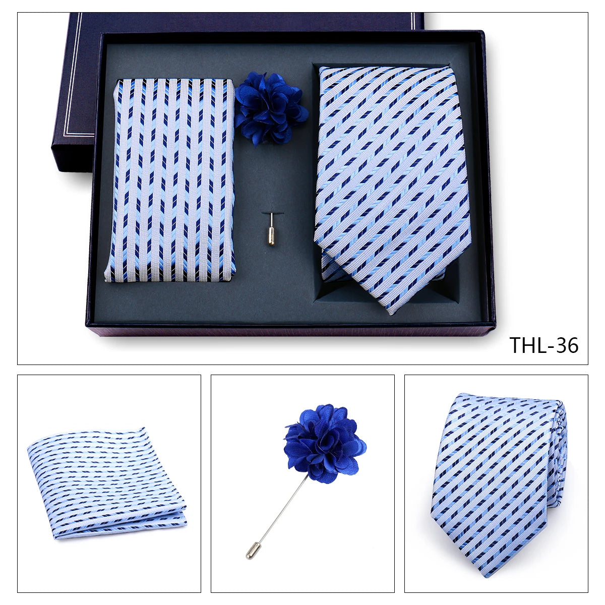 Elegant Ties For Men Classic Paisly Neck Tie Pocket Square Brooch Set With Gift Box Mens Business Wedding Suit Accessories