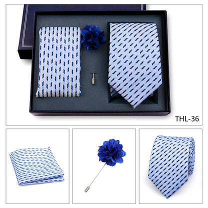 Elegant Ties For Men Classic Paisly Neck Tie Pocket Square Brooch Set With Gift Box Mens Business Wedding Suit Accessories