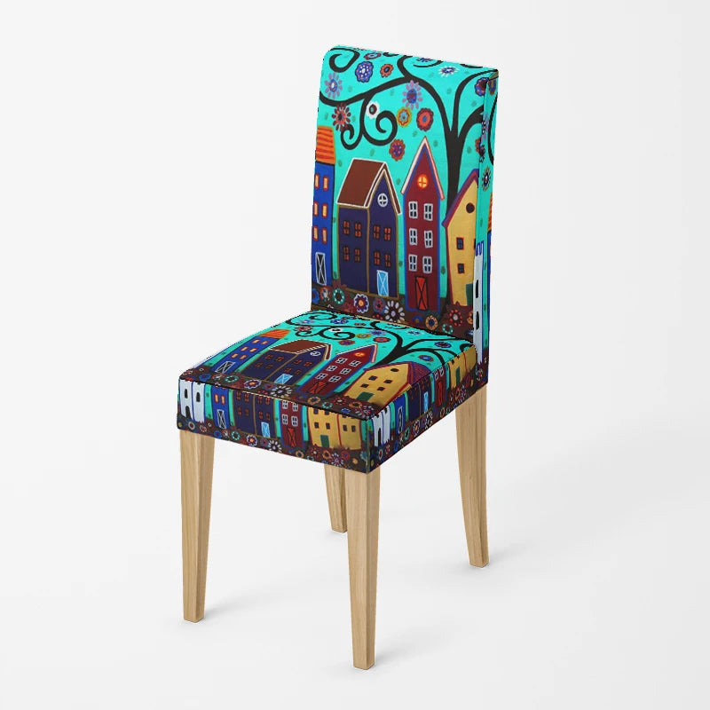 Home chair cover Oil painting style kitchen chairs Coversadjustable dining elastic fabricchairs covers chair cover for wedding