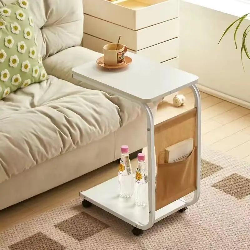 Movable small edge table with antique style for home use, wheeled living room, bedroom, storage rack, small cart, coffee table