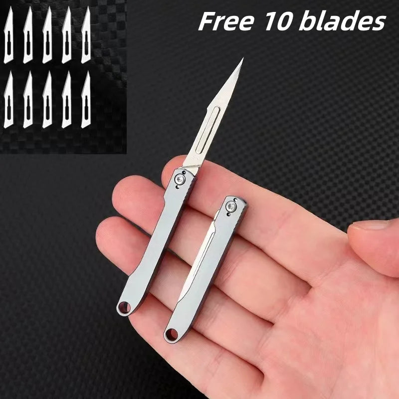 Mini Sharp Folding Art Knife with Replaceable Blade, Portable Unboxing Knife, Paper Cutting Knife, Outdoor Portable Keychain