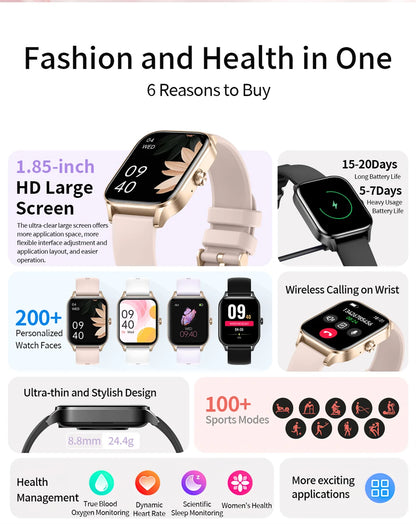 LIGE Smart Watch Answer/Make Call 1.85" Smartwatch for Android iOS Heart Rate Sleep Monitor Pedometer Waterproof Fitness Watches