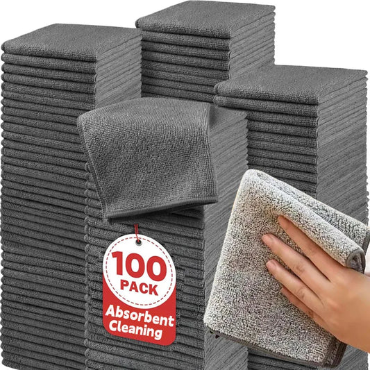 1/100PCS Gray Bamboo Charcoal Thickened Super Absorbent Dishcloth Anti-grease Kitchen Wiping Rags Microfiber Cleaning Cloths
