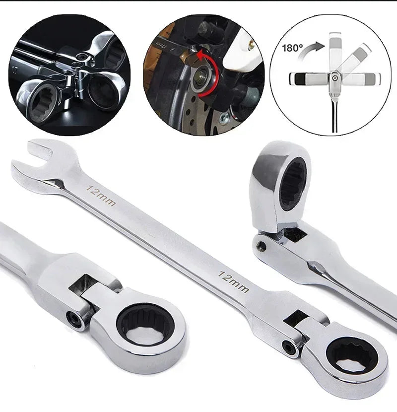 Flex-Head Ratcheting Combination Wrench Set SAE 1/4''-13/16'' Premium 72-Teeth Gear Chrome Organizer Auto Repair Tool