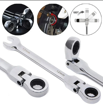 Flex-Head Ratcheting Combination Wrench Set SAE 1/4''-13/16'' Premium 72-Teeth Gear Chrome Organizer Auto Repair Tool
