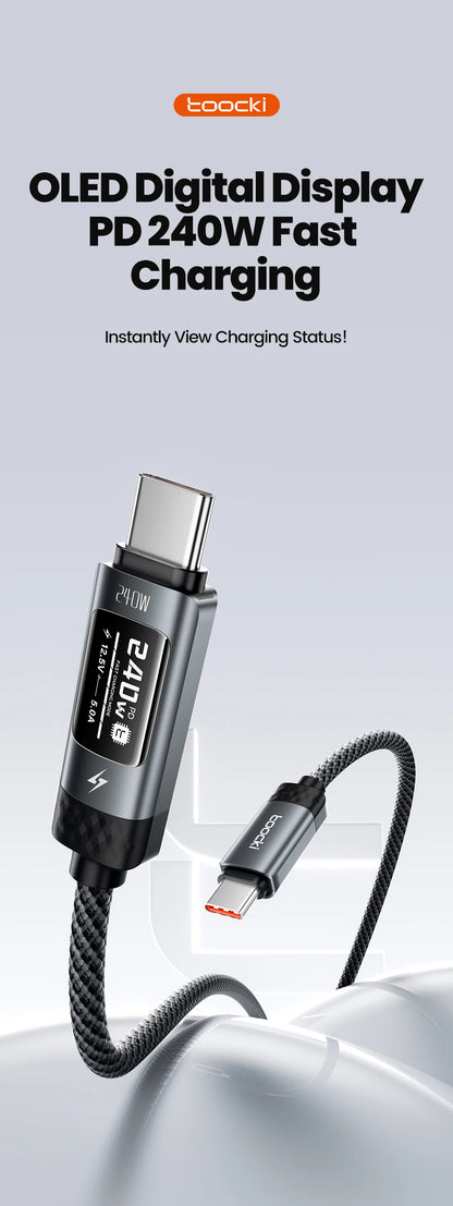 Toocki X111 240W USB C Cable Fast Charging PD3.1 OLED Digital Display Type C to Type C Cable For Macbook iPhone 17 Samsung S25