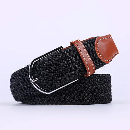 Unisex Elastic Fabric Woven Casual Women Belt Pin Buckle Expandable Braided Stretch Canvas Stylish Leisure Belts for Men