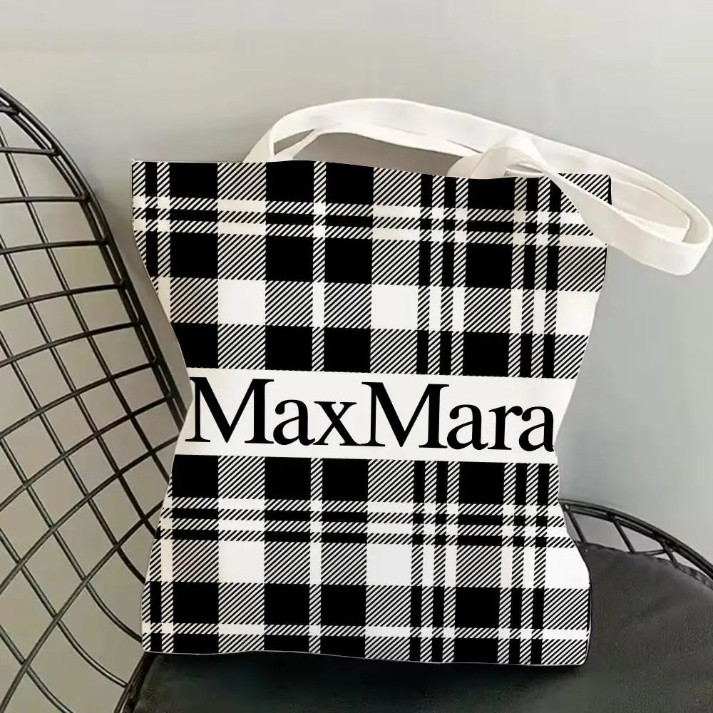 M-Max MaraS Brand Storage Bags Canvas Tote Bag Double-Sided Print Lightweight Shoulder Shopping Handbag for Daily Use