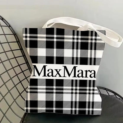M-Max MaraS Brand Storage Bags Canvas Tote Bag Double-Sided Print Lightweight Shoulder Shopping Handbag for Daily Use