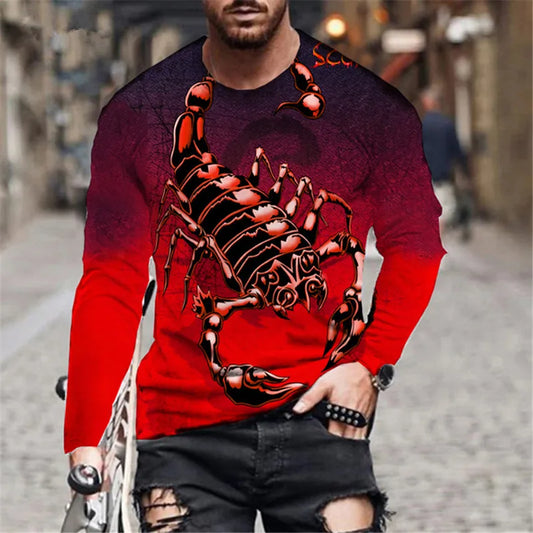 Scorpion 3D Print Long Sleeve Round-Neck Fashion Animal Pattern Men's T-Shirts Streetwear Pullovers Tops Loose Casual Man Tees