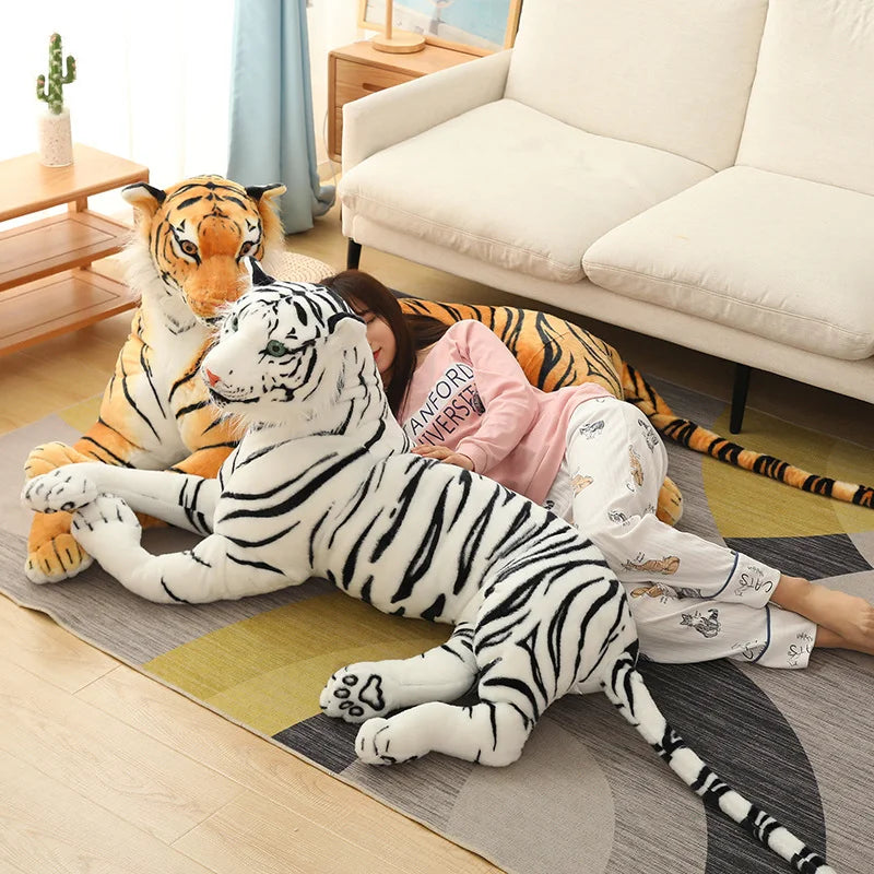 Giant Real Life Tiger Plush Toys Stuffed Soft Wild Animals Simulation White Tiger Jaguar Doll Children Kids Birthday Gifts Decor