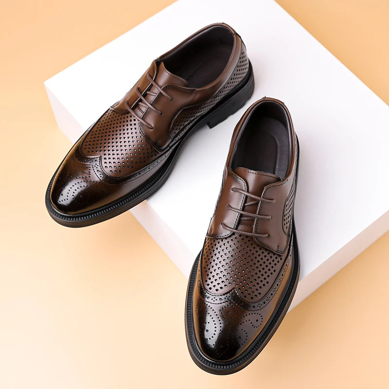 Summer New Leather Shoes Men's Business Hollow Holes Soft Bottom Men's Sandals Formal Wear Breathable Office Dress Shoes for Men