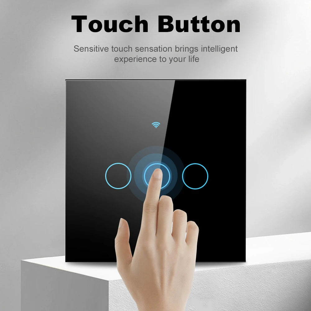 Tuya Smart Wifi Light Switch No Neutral Wire Touch Panel EU 1/2/3 Gang Wall Switch Wireless Control Voice Control Alexa Google