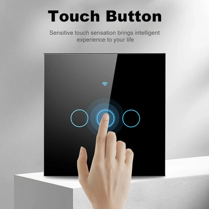 Tuya Smart Wifi Light Switch No Neutral Wire Touch Panel EU 1/2/3 Gang Wall Switch Wireless Control Voice Control Alexa Google