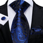 Black And Silver Paisley Floral Men's Ties Gray Blue Pink Wedding Accessories Neck Tie Set Handkerchief Cufflinks Gift For Men