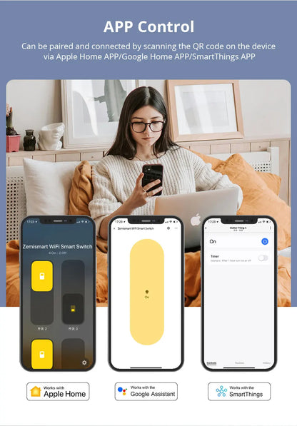 Zemismart Matter WiFi 1 2 3 4 6 Gangs Smart Wall Light Switch Neutral Required with Big Button SmartThings App Homekit Control