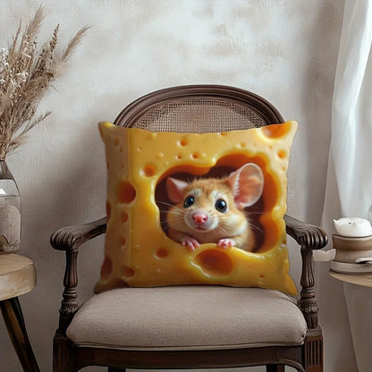 Cute Mouse-in-Cheese Pillow: Add a Whimsical Touch to Your Home! Sofa cushion cover, home room dormitory decoration, 2D printing