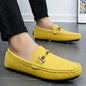 Men Yellow Suede Loafers Horse Bit Buckle Slip on Driving Shoes Casual Business Moccasins Breathable Loafers for Men