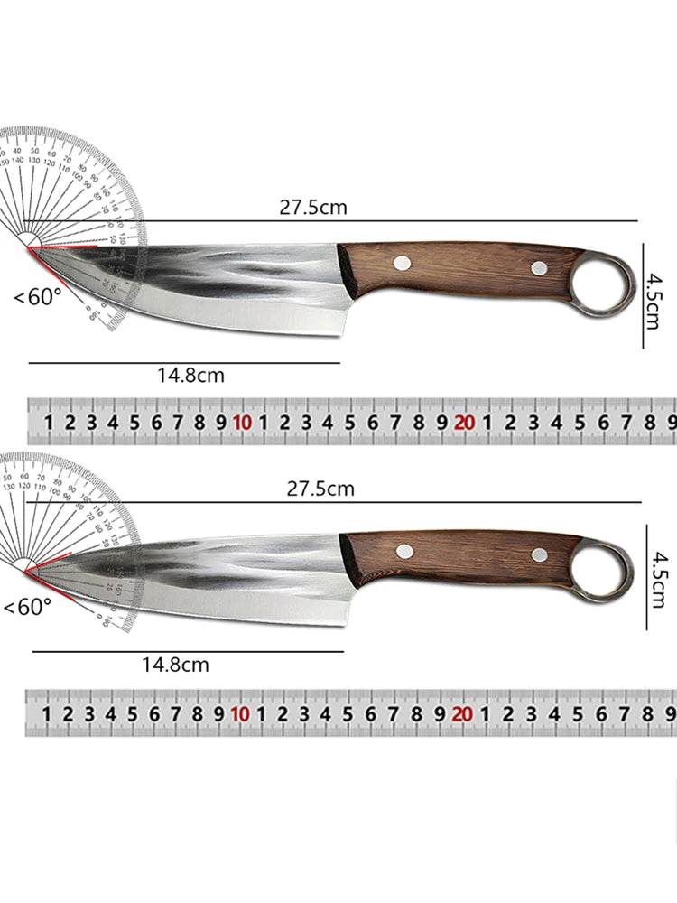 Kitchen Chef Knife with Sheath Meat Cleaver Boning Slicing Sushi Fish Beef Cutting, Wood Handle ﻿