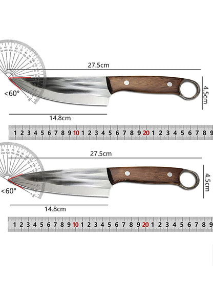 Kitchen Chef Knife with Sheath Meat Cleaver Boning Slicing Sushi Fish Beef Cutting, Wood Handle ﻿