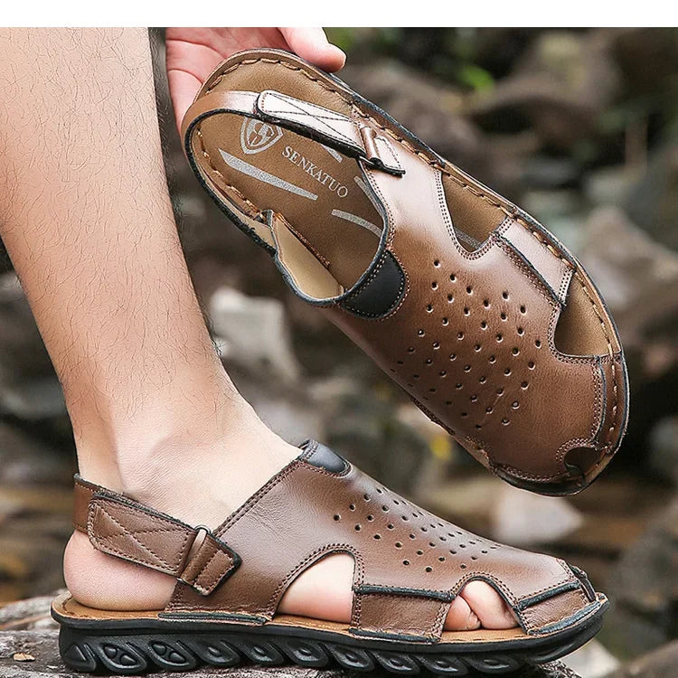Men's Summer Slip-On Breathable Anti-Slip Outdoor Two-Way Sandals Soft Bottom Driving Hole Hole Casual Loafers-D39