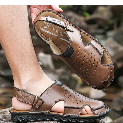 Men's Summer Slip-On Breathable Anti-Slip Outdoor Two-Way Sandals Soft Bottom Driving Hole Hole Casual Loafers-D39