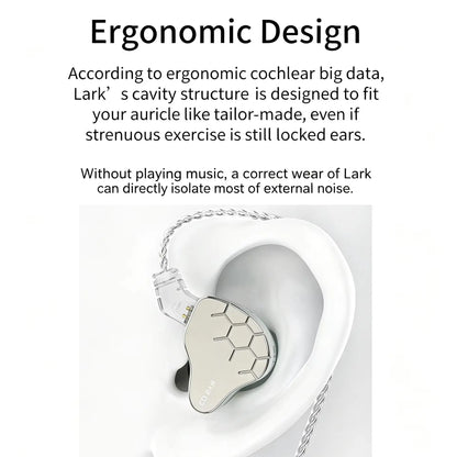 KBEAR Lark 1DD+1BA Hybrid IEM HiFi Earphones Zinc Alloy Shell 10mm Dynamic Driver Wired Headphones with Detachable 2Pin for Audiophile & Studio