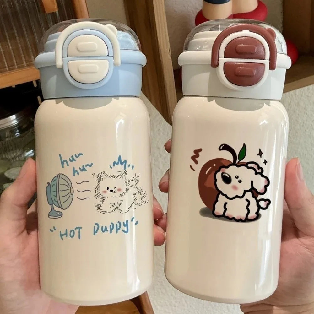 Cute 500ml Double Drinking Water Cup Cartoon Large Capacity Water Bottle with Straw Leak Proof Iced Coffee Cup Gym