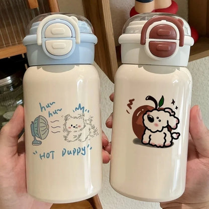Cute 500ml Double Drinking Water Cup Cartoon Large Capacity Water Bottle with Straw Leak Proof Iced Coffee Cup Gym