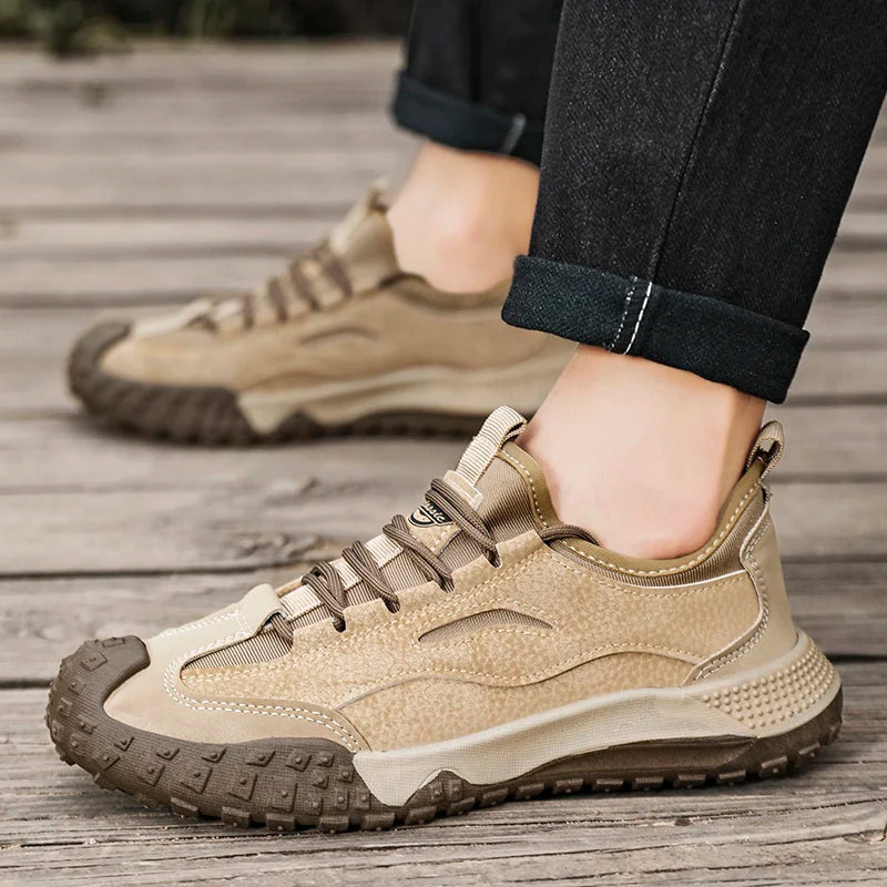 Men's Beige Breathable Sports Board Shoes Autumn 2026 Fashionable Versatile Thick Sole Canvas Lace-Up Casual Running Shoes