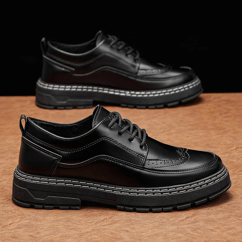 Men's Thick-Sole Leather Dress Shoes - Perfect for Office & Occasions