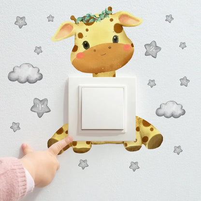 Cartoon giraffe Panda elephant switch stickers Kids Baby Bedroom decor Home decor Wallpaper Kids wall decal Room decor stickers