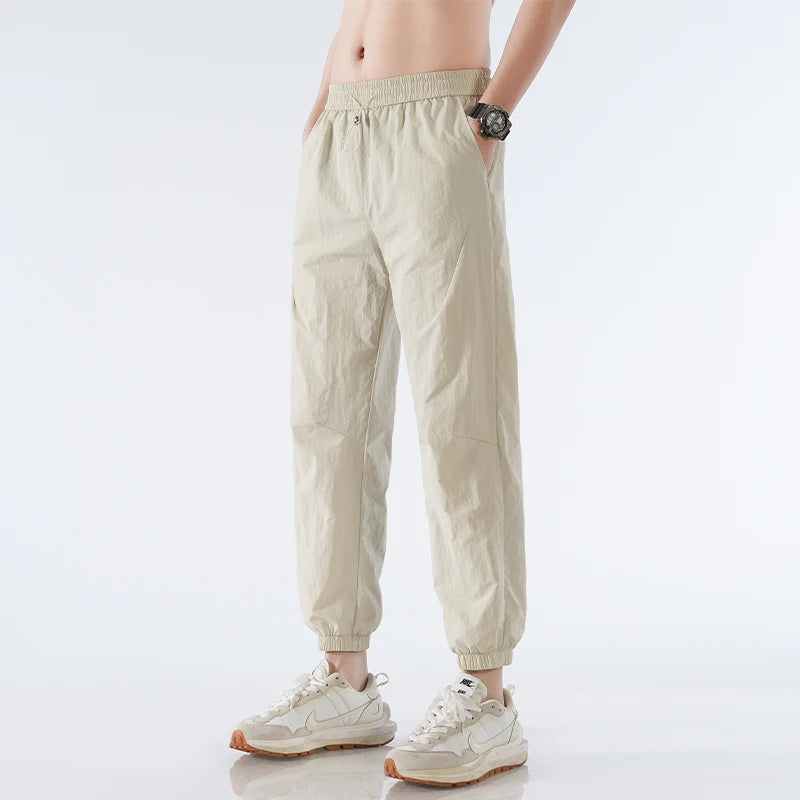 Men's Ice Silk Joggers Pants Fashion Jogger Pants Loose Straight Wide Leg Trousers Vintage Cargo Pants Man Solid Streetwear Men