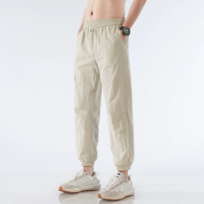 Men's Ice Silk Joggers Pants Fashion Jogger Pants Loose Straight Wide Leg Trousers Vintage Cargo Pants Man Solid Streetwear Men