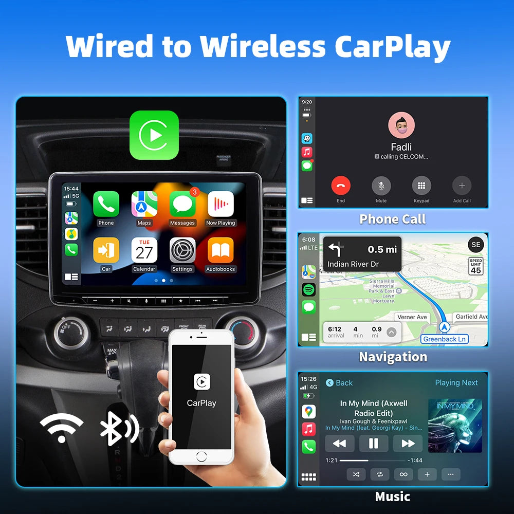 EKIY 2in1 Wireless CarPlay Dongle Wireless Android Auto Adapter Car Intelligent Systems AI Smart Box For Car With Wired CarPlay