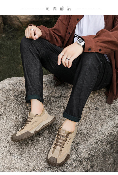 Men's Beige Breathable Sports Board Shoes Autumn 2026 Fashionable Versatile Thick Sole Canvas Lace-Up Casual Running Shoes