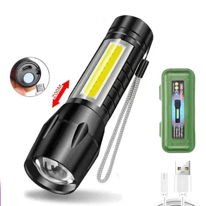 Portable COB+LED Camping Light Flashlight USB Rechargeable Zoom Tactical Torch Lamp Waterproof Emergency Torch Christmas Gift