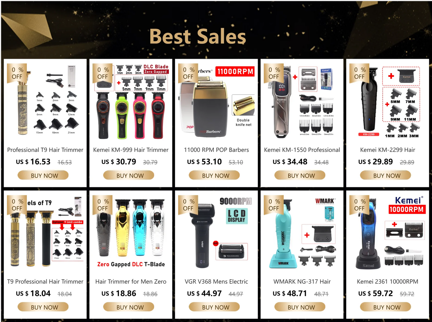 Kemei KM-1698 Men's Hair Clipper 9000RPM 10W High Power Full Metal DLC Blade LED Display Professional Hair Cutting Hair Trimmer