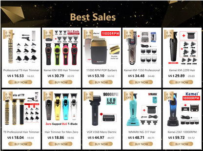 Kemei KM-1698 Men's Hair Clipper 9000RPM 10W High Power Full Metal DLC Blade LED Display Professional Hair Cutting Hair Trimmer