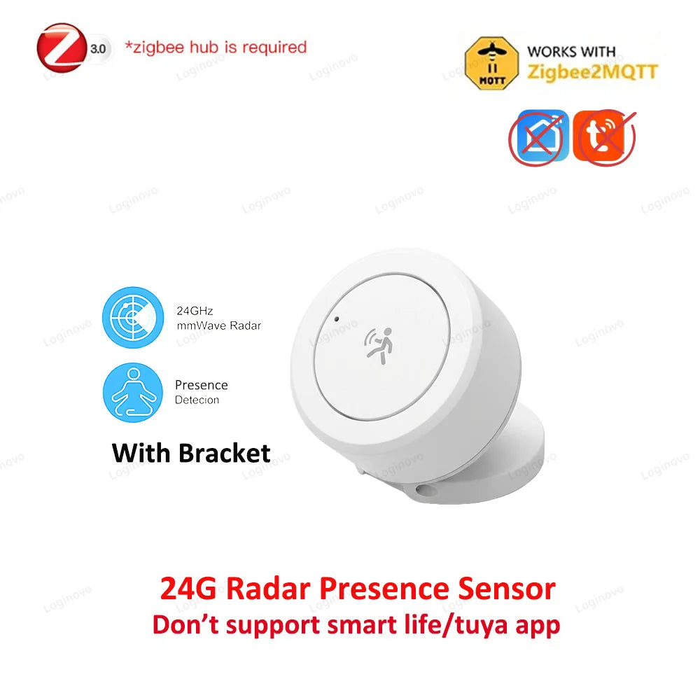 Zigbee 24G Mmwave Radar Presence Sensor Optional Temperature Humidity Brightness Motion Detector Work With Zigbee2mqtt TUYA Hub